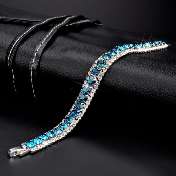 Blue Crystal & White Rhinestone Petite 6" Bracelet - Picture 3 of 6